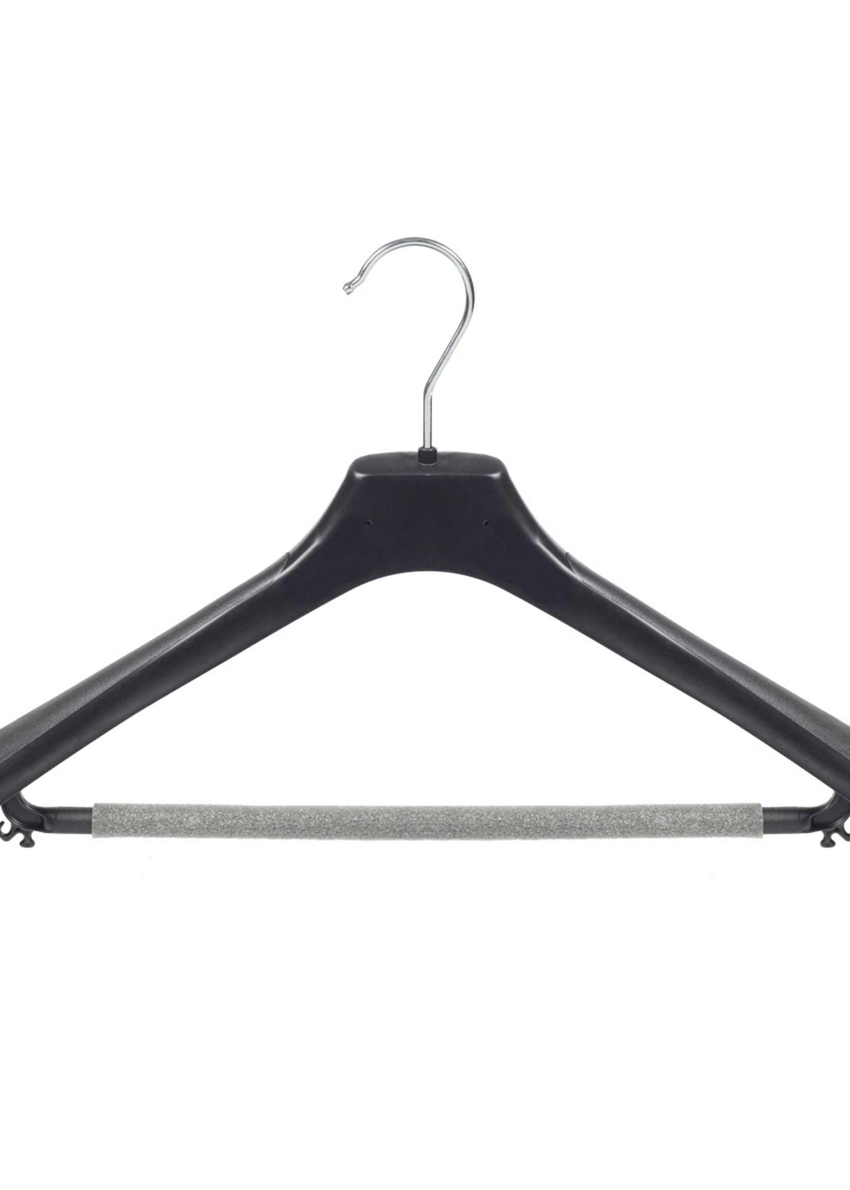 Mantelhanger - Kostuumhanger - Jassenhanger - Volwassenen - LX45 - 20 Stuks - Kunststof - Zwart - Gebogen Model - Schouderverbreding 4,2 cm - Broeklat met Schuim - 45 cm - Kledinghanger - Kleerhanger - LX-Serie