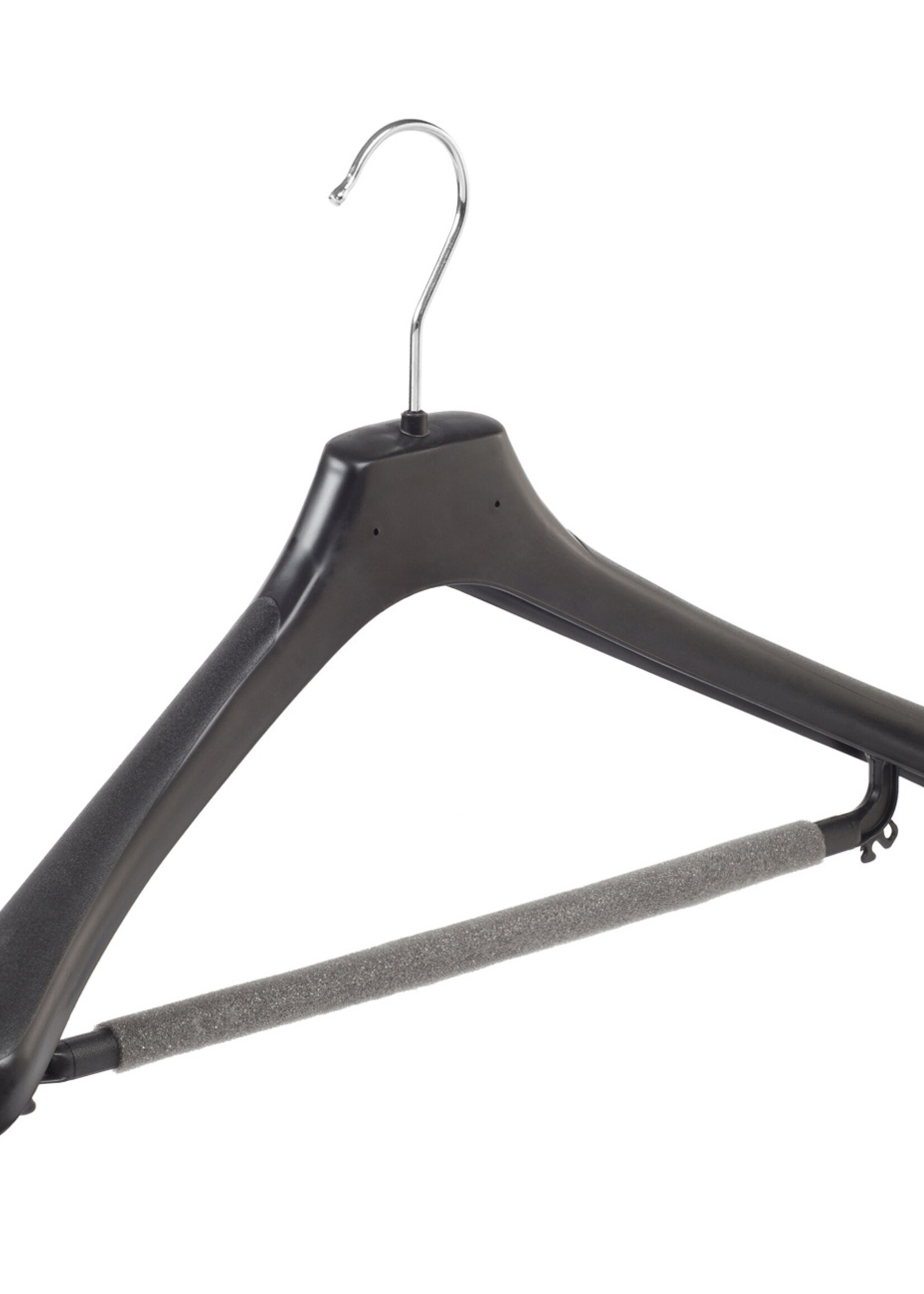 Mantelhanger - Kostuumhanger - Jassenhanger - Volwassenen - LX45 - 40 Stuks - Kunststof - Zwart - Gebogen Model - Schouderverbreding 4,2 cm - Broeklat met Schuim - 45 cm - Kledinghanger - Kleerhanger - LX-Serie