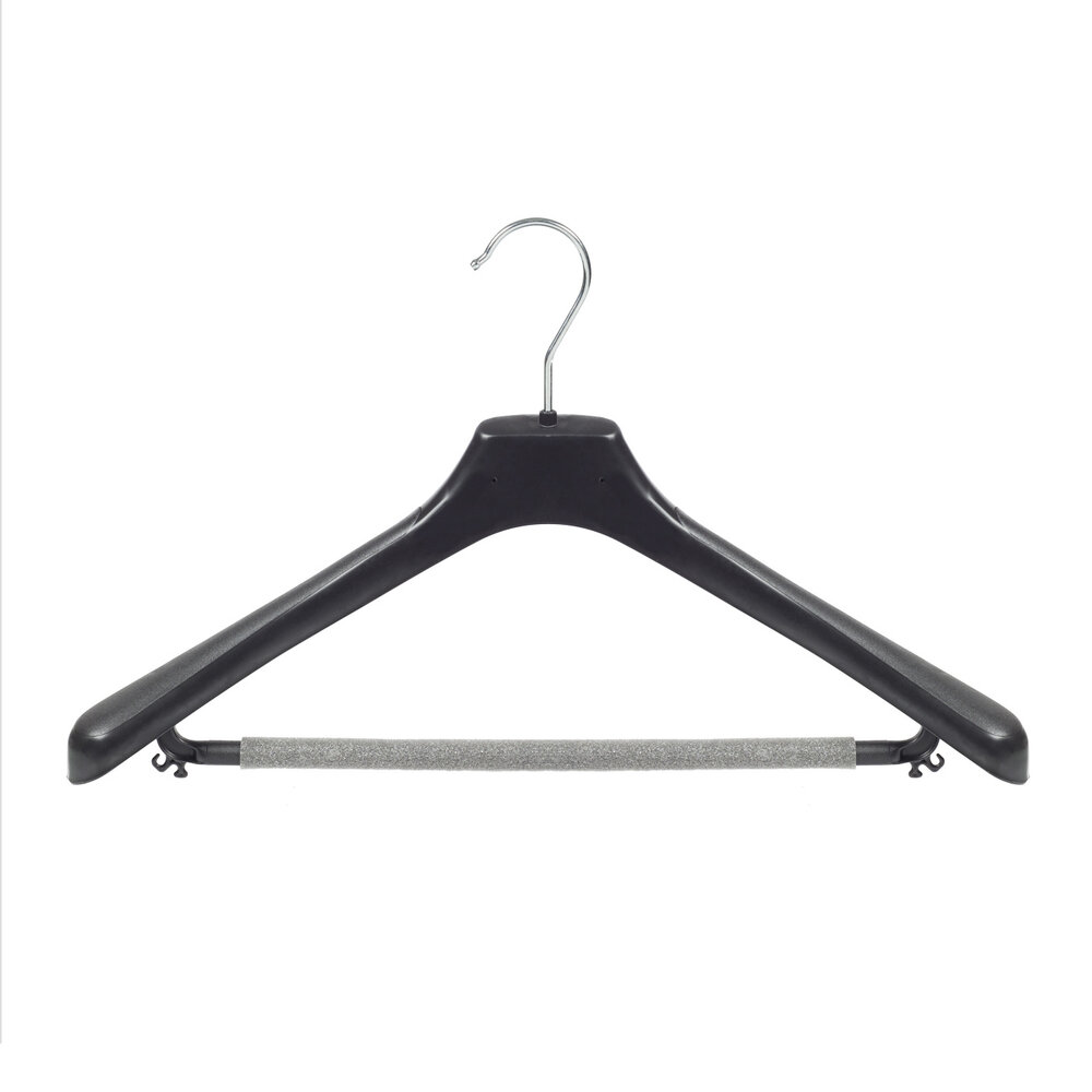Mantelhanger - Kostuumhanger - Jassenhanger - Volwassenen - LX45 - 40 Stuks - Kunststof - Zwart - Gebogen Model - Schouderverbreding 4,2 cm - Broeklat met Schuim - 45 cm - Kledinghanger - Kleerhanger - LX-Serie
