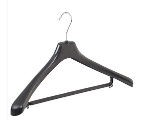 Mantelhanger - Kostuumhanger - Jassenhanger - Volwassenen - LX50 - 20 Stuks - Kunststof - Zwart - Gebogen Model - Schouderverbreding 4,2 cm - Broeklat - 50 cm - Kledinghanger - Kleerhanger - LX-Serie