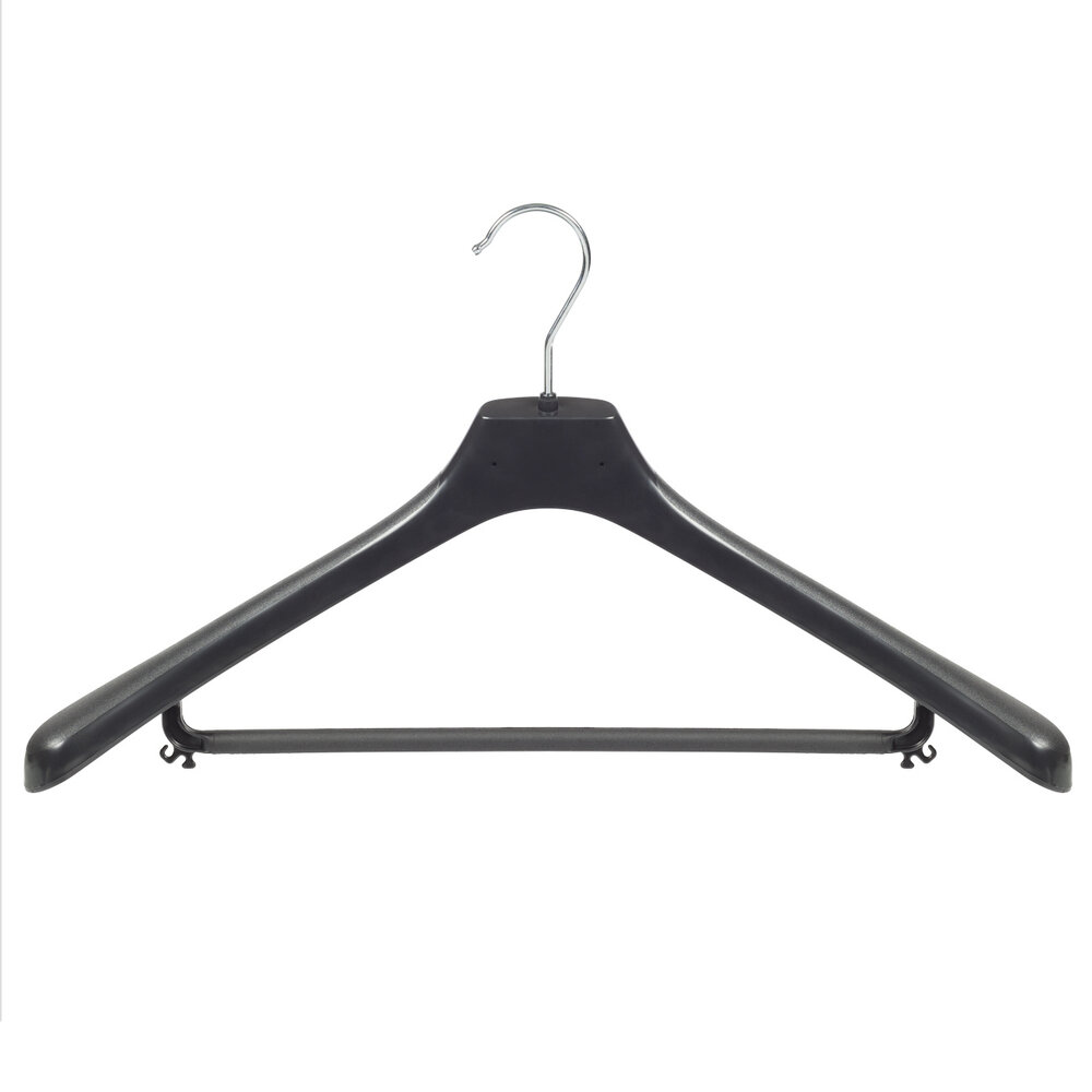 Mantelhanger - Kostuumhanger - Jassenhanger - Volwassenen - LX50 - 40 Stuks - Kunststof - Zwart - Gebogen Model - Schouderverbreding 4,2 cm - Broeklat - 50 cm - Kledinghanger - Kleerhanger - LX-Serie