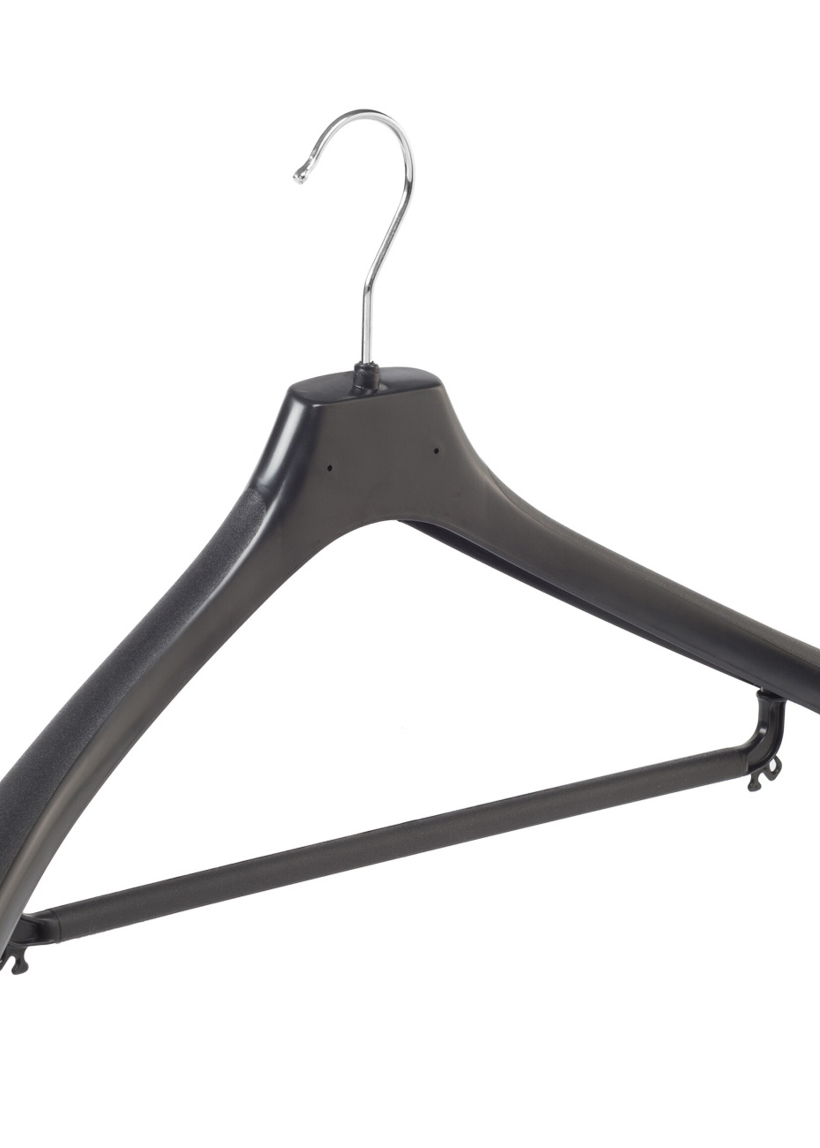 Mantelhanger - Kostuumhanger - Jassenhanger - Volwassenen - LX50 - 50 Stuks - Kunststof - Zwart - Gebogen Model - Schouderverbreding 4,2 cm - Broeklat - 50 cm - Kledinghanger - Kleerhanger - LX-Serie