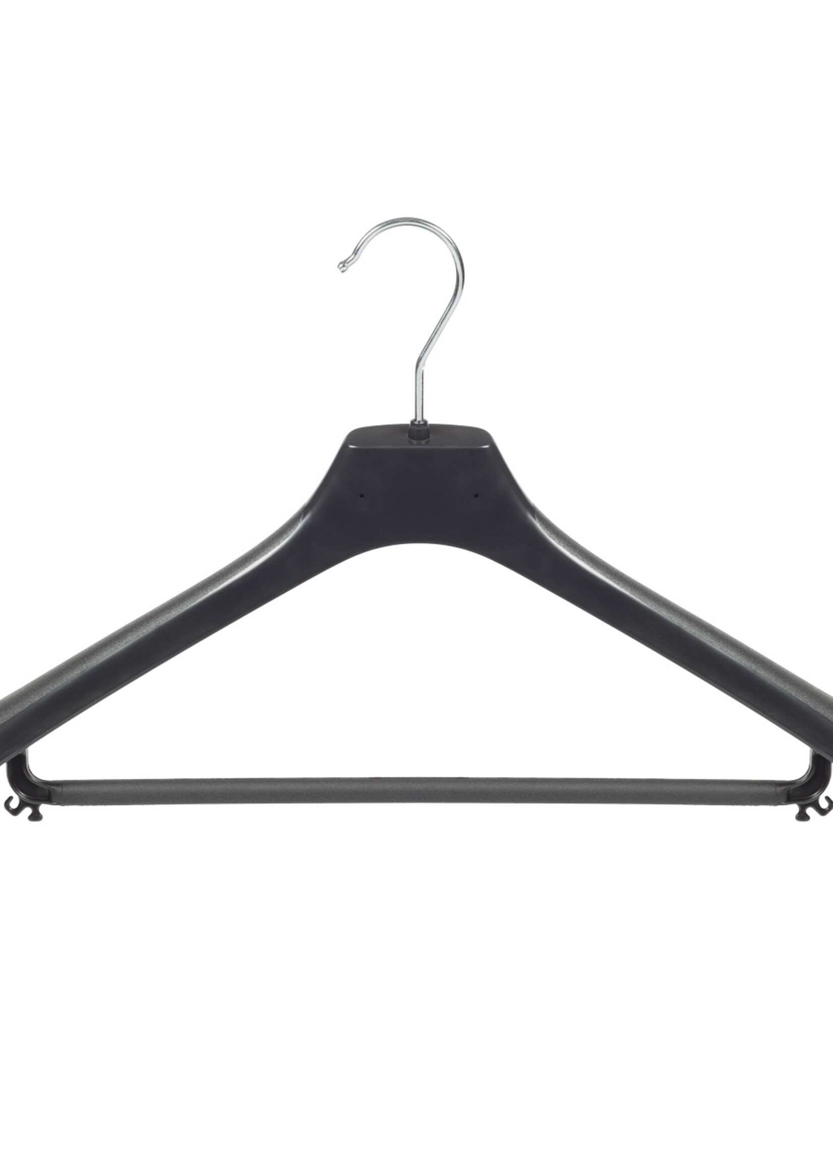 Mantelhanger - Kostuumhanger - Jassenhanger - Volwassenen - LX50 - 50 Stuks - Kunststof - Zwart - Gebogen Model - Schouderverbreding 4,2 cm - Broeklat - 50 cm - Kledinghanger - Kleerhanger - LX-Serie