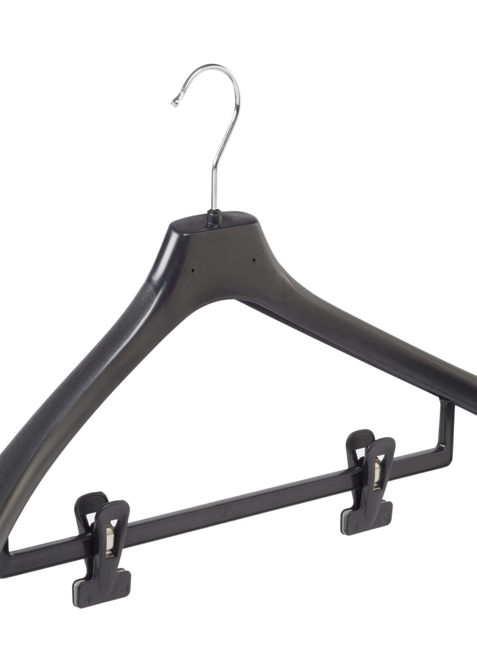 Mantelhanger - Kostuumhanger - Jassenhanger - Volwassenen - LX50 - 10 Stuks - Kunststof - Zwart - Gebogen Model - Schouderverbreding 4,2 cm - Anti-slip Knijpers - 50 cm - Kledinghanger - Kleerhanger - LX-Serie