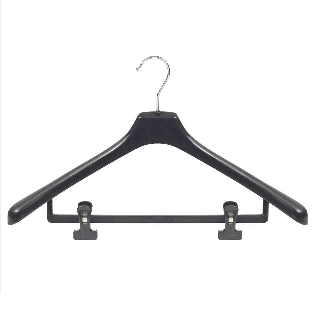 Mantelhanger - Kostuumhanger - Jassenhanger - Volwassenen - LX50 - 10 Stuks - Kunststof - Zwart - Gebogen Model - Schouderverbreding 4,2 cm - Anti-slip Knijpers - 50 cm - Kledinghanger - Kleerhanger - LX-Serie