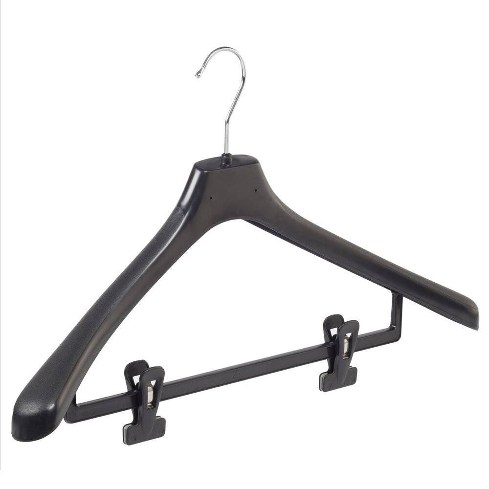 Mantelhanger - Kostuumhanger - Jassenhanger - Volwassenen - LX50 - 20 Stuks - Kunststof - Zwart - Gebogen Model - Schouderverbreding 4,2 cm - Anti-slip Knijpers - 50 cm - Kledinghanger - Kleerhanger - LX-Serie