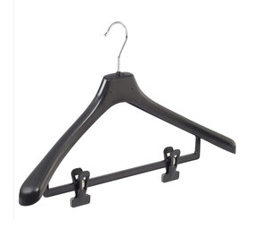 Mantelhanger - Kostuumhanger - Jassenhanger - Volwassenen - LX50 - 50 Stuks - Kunststof - Zwart - Gebogen Model - Schouderverbreding 4,2 cm - Anti-slip Knijpers - 50 cm - Kledinghanger - Kleerhanger - LX-Serie