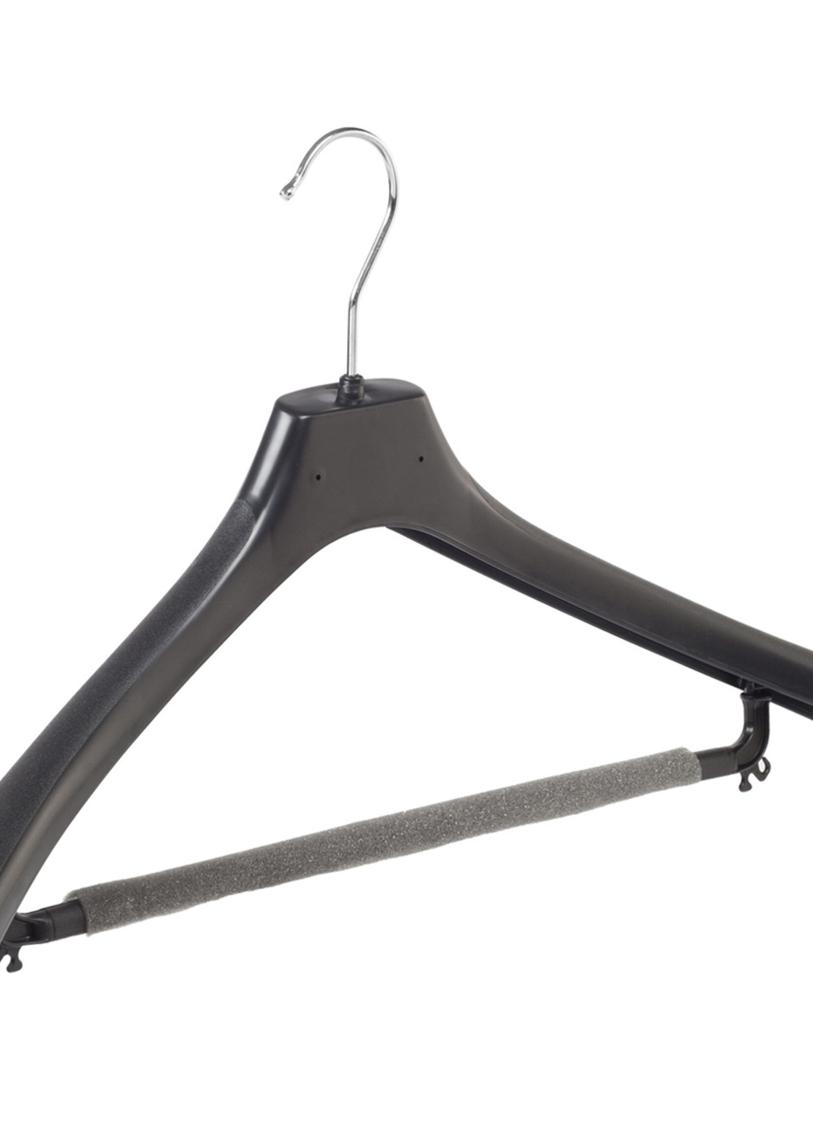 Mantelhanger - Kostuumhanger - Jassenhanger - Volwassenen - LX50 - 20 Stuks - Kunststof - Zwart - Gebogen Model - Schouderverbreding 4,2 cm - Broeklat met Schuim - 50 cm - Kledinghanger - Kleerhanger - LX-Serie