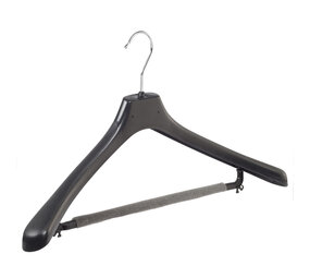Mantelhanger - Kostuumhanger - Jassenhanger - Volwassenen - LX50 - 20 Stuks - Kunststof - Zwart - Gebogen Model - Schouderverbreding 4,2 cm - Broeklat met Schuim - 50 cm - Kledinghanger - Kleerhanger - LX-Serie