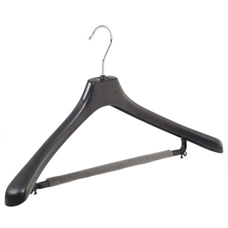 Mantelhanger - Kostuumhanger - Jassenhanger - Volwassenen - LX50 - 20 Stuks - Kunststof - Zwart - Gebogen Model - Schouderverbreding 4,2 cm - Broeklat met Schuim - 50 cm - Kledinghanger - Kleerhanger - LX-Serie