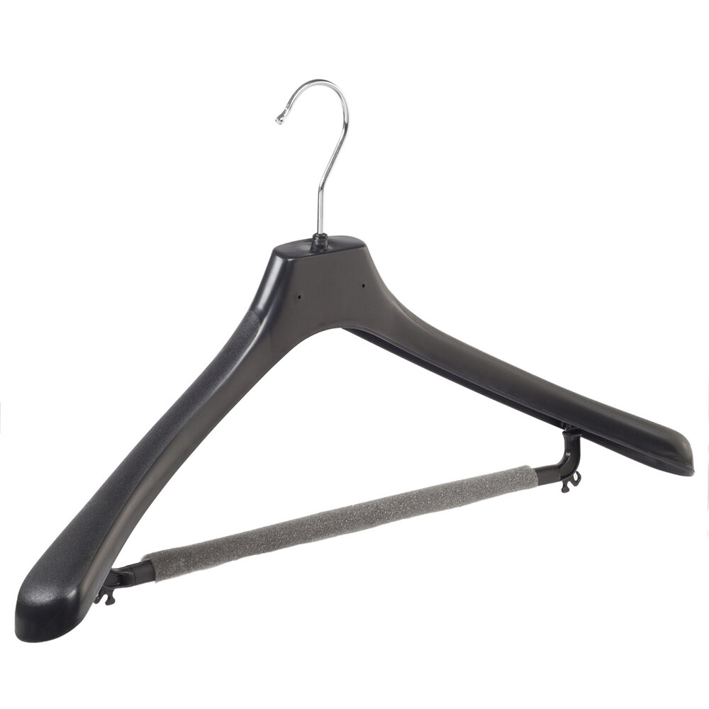 Mantelhanger - Kostuumhanger - Jassenhanger - Volwassenen - LX50 - 30 Stuks - Kunststof - Zwart - Gebogen Model - Schouderverbreding 4,2 cm - Broeklat met Schuim - 50 cm - Kledinghanger - Kleerhanger - LX-Serie