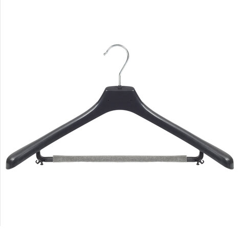 Mantelhanger - Kostuumhanger - Jassenhanger - Volwassenen - LX50 - 30 Stuks - Kunststof - Zwart - Gebogen Model - Schouderverbreding 4,2 cm - Broeklat met Schuim - 50 cm - Kledinghanger - Kleerhanger - LX-Serie