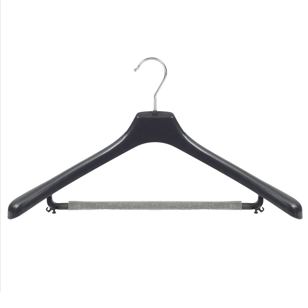 Mantelhanger - Kostuumhanger - Jassenhanger - Volwassenen - LX50 - 40 Stuks - Kunststof - Zwart - Gebogen Model - Schouderverbreding 4,2 cm - Broeklat met Schuim - 50 cm - Kledinghanger - Kleerhanger - LX-Serie