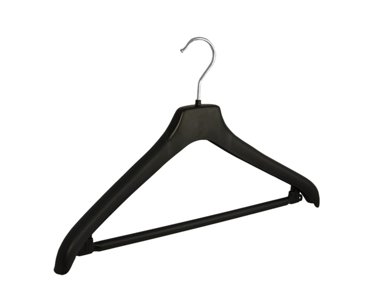 Mantelhanger - Kostuumhanger - Jassenhanger - Volwassenen - NF44 - 50 Stuks - Kunststof - Zwart - Gebogen Model - Schouderverbreding 2 cm - Broeklat - 44 cm - Kledinghanger - Kleerhanger - NF-Serie