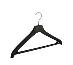 Mantelhanger - Kostuumhanger - Jassenhanger - Volwassenen - NF44 - 20 Stuks - Kunststof - Zwart - Gebogen Model - Schouderverbreding 2 cm - Broeklat - 44 cm - Kledinghanger - Kleerhanger - NF-Serie