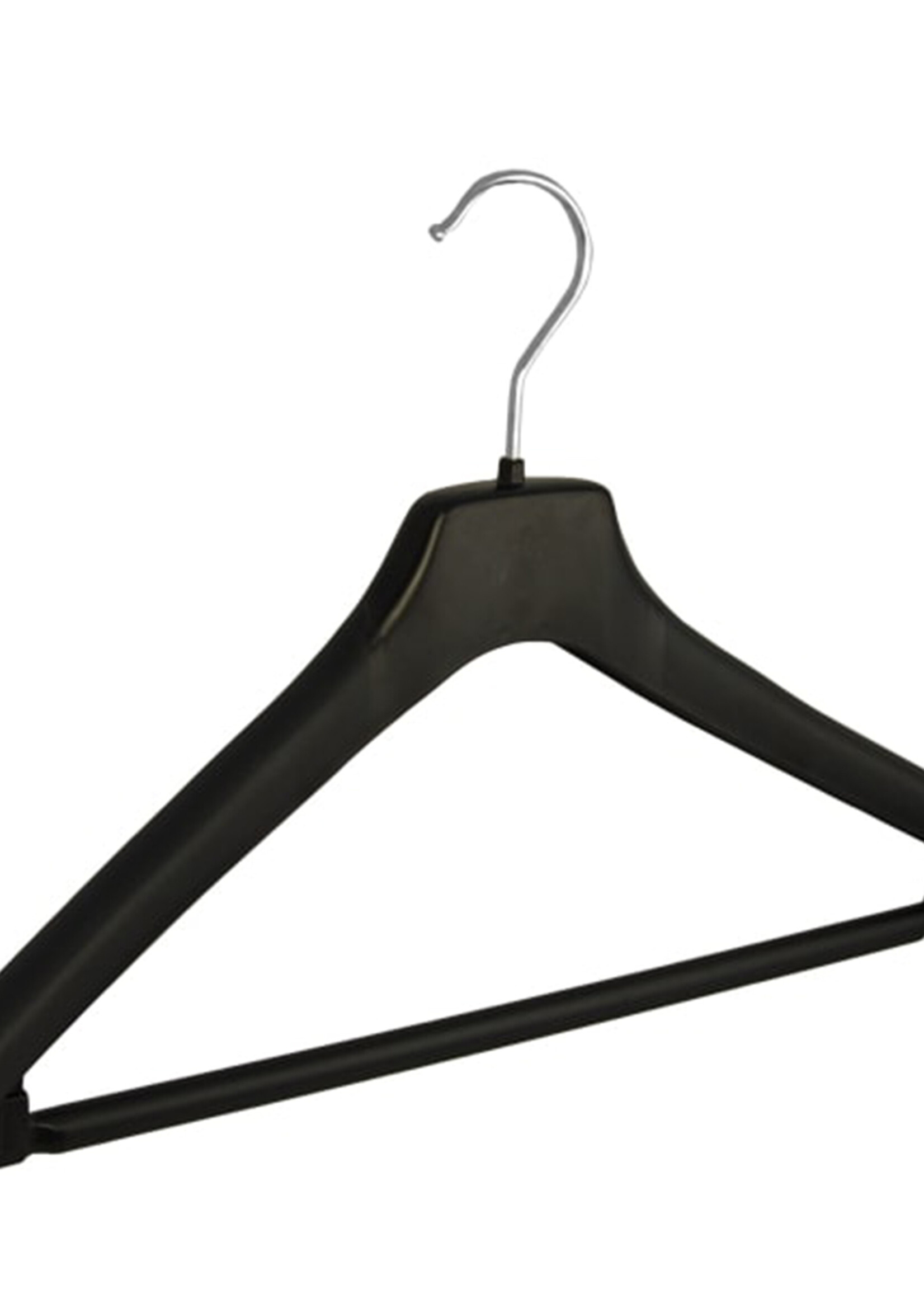 Mantelhanger - Kostuumhanger - Jassenhanger - Volwassenen - NF44 - 10 Stuks - Kunststof - Zwart - Gebogen Model - Schouderverbreding 2 cm - Broeklat - 44 cm - Kledinghanger - Kleerhanger - NF-Serie