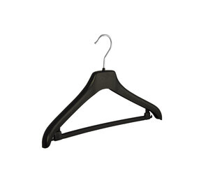 Mantelhanger - Kostuumhanger - Jassenhanger - Volwassenen - NF38 - 50 Stuks - Kunststof - Zwart - Gebogen Model - Schouderverbreding 2 cm - Broeklat - 38 cm - Kledinghanger - Kleerhanger - NF-Serie