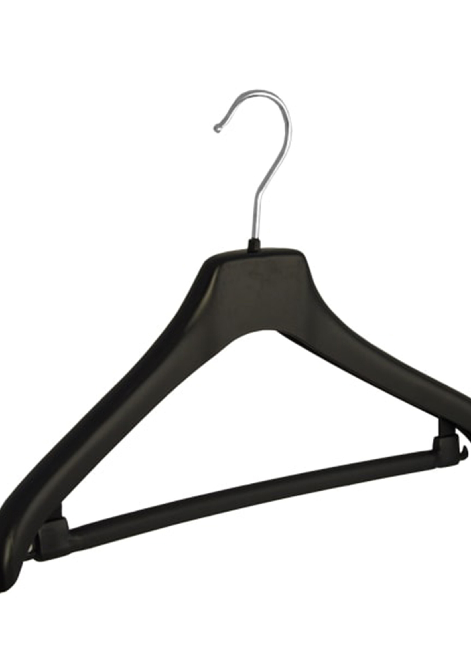 Mantelhanger - Kostuumhanger - Jassenhanger - Volwassenen - NF38 - 20 Stuks - Kunststof - Zwart - Gebogen Model - Schouderverbreding 2 cm - Broeklat - 38 cm - Kledinghanger - Kleerhanger - NF-Serie