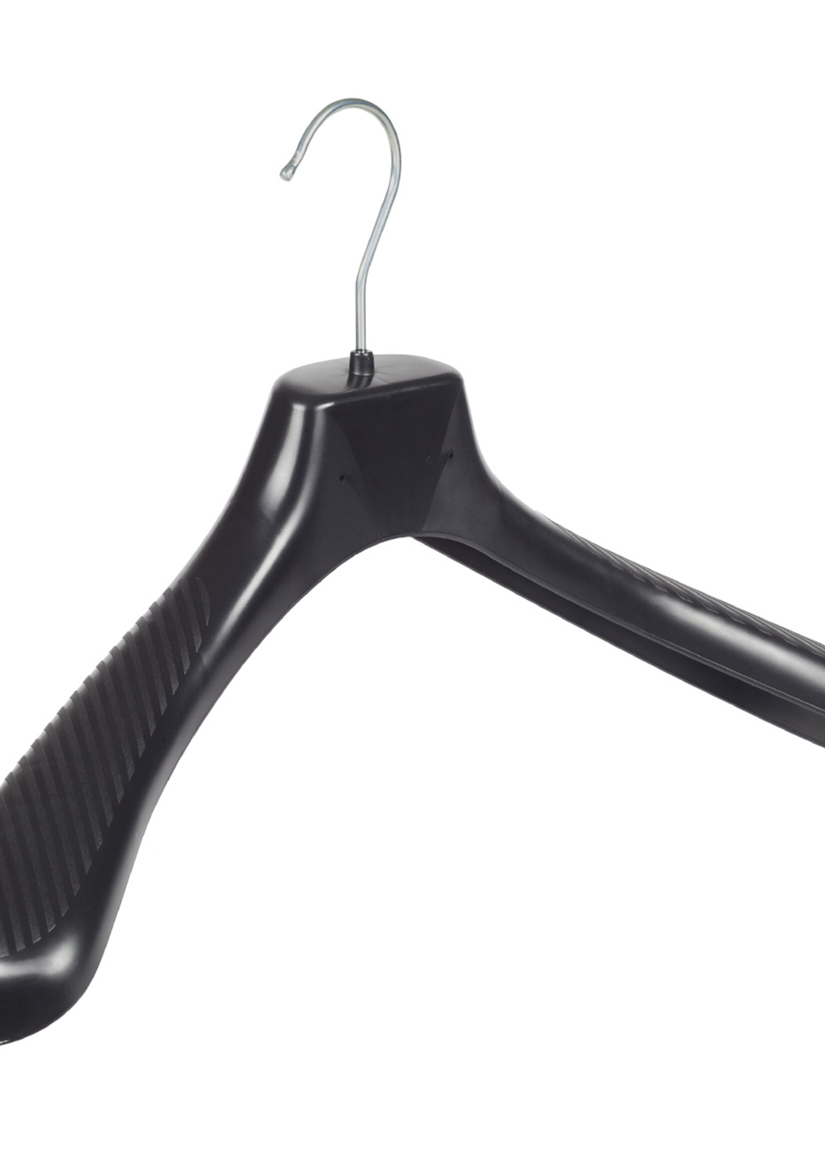 Mantelhanger - Kostuumhanger - Jassenhanger - Volwassenen - GP45 - 10 Stuks - Kunststof - Zwart - Gebogen Model - Schouderverbreding 7 cm - 45 cm - Kledinghanger - Kleerhanger - GP-Serie