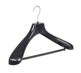 Mantelhanger - Kostuumhanger - Jassenhanger - Volwassenen - GP45 - 10 Stuks - Kunststof - Zwart - Gebogen Model - Schouderverbreding 7 cm - Broeklat - 45 cm - Kledinghanger - Kleerhanger - GP-Serie