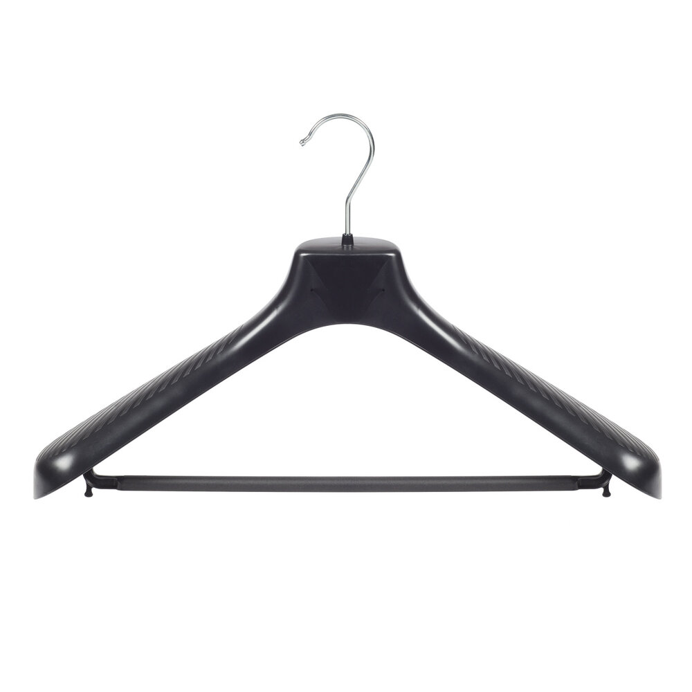 Mantelhanger - Kostuumhanger - Jassenhanger - Volwassenen - GP45 - 40 Stuks - Kunststof - Zwart - Gebogen Model - Schouderverbreding 7 cm - Broeklat - 45 cm - Kledinghanger - Kleerhanger - GP-Serie