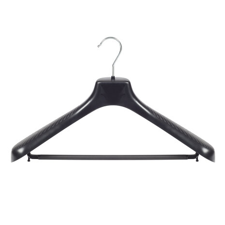 Mantelhanger - Kostuumhanger - Jassenhanger - Volwassenen - GP45 - 40 Stuks - Kunststof - Zwart - Gebogen Model - Schouderverbreding 7 cm - Broeklat - 45 cm - Kledinghanger - Kleerhanger - GP-Serie