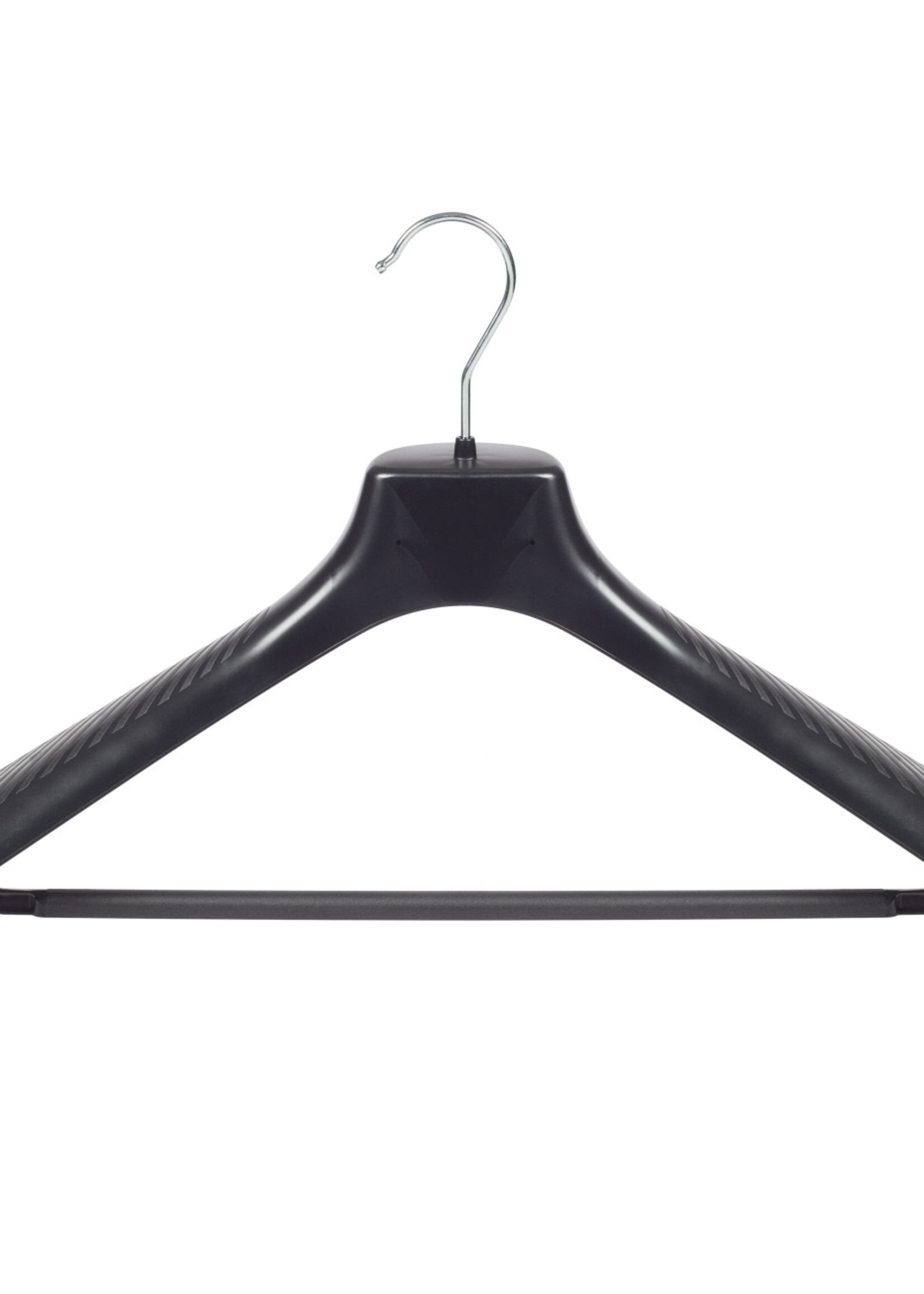 Mantelhanger - Kostuumhanger - Jassenhanger - Volwassenen - GP45 - 50 Stuks - Kunststof - Zwart - Gebogen Model - Schouderverbreding 7 cm - Broeklat - 45 cm - Kledinghanger - Kleerhanger - GP-Serie