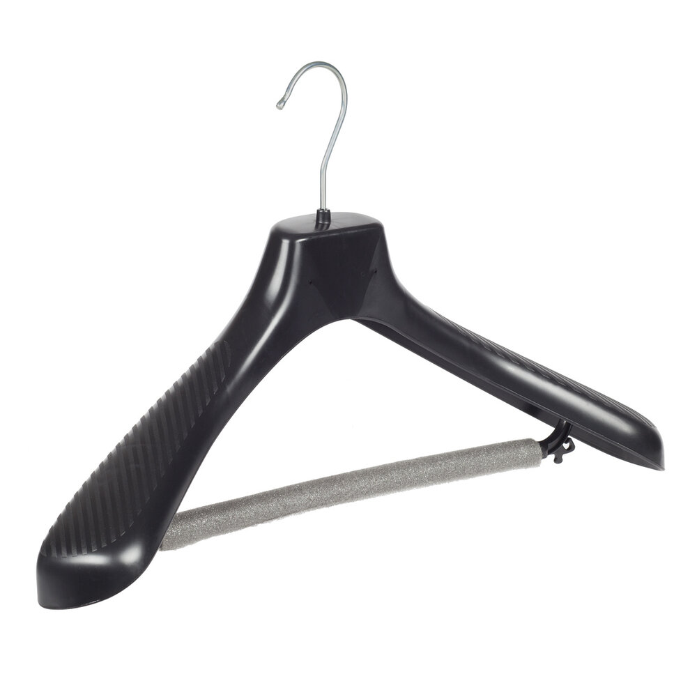 Mantelhanger - Kostuumhanger - Jassenhanger - Volwassenen - GP45 - 10 Stuks - Kunststof - Zwart - Gebogen Model - Schouderverbreding 7 cm - Broeklat met Schuim - 45 cm - Kledinghanger - Kleerhanger - GP-Serie