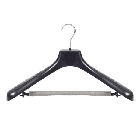 Mantelhanger - Kostuumhanger - Jassenhanger - Volwassenen - GP45 - 20 Stuks - Kunststof - Zwart - Gebogen Model - Schouderverbreding 7 cm - Broeklat met Schuim - 45 cm - Kledinghanger - Kleerhanger - GP-Serie