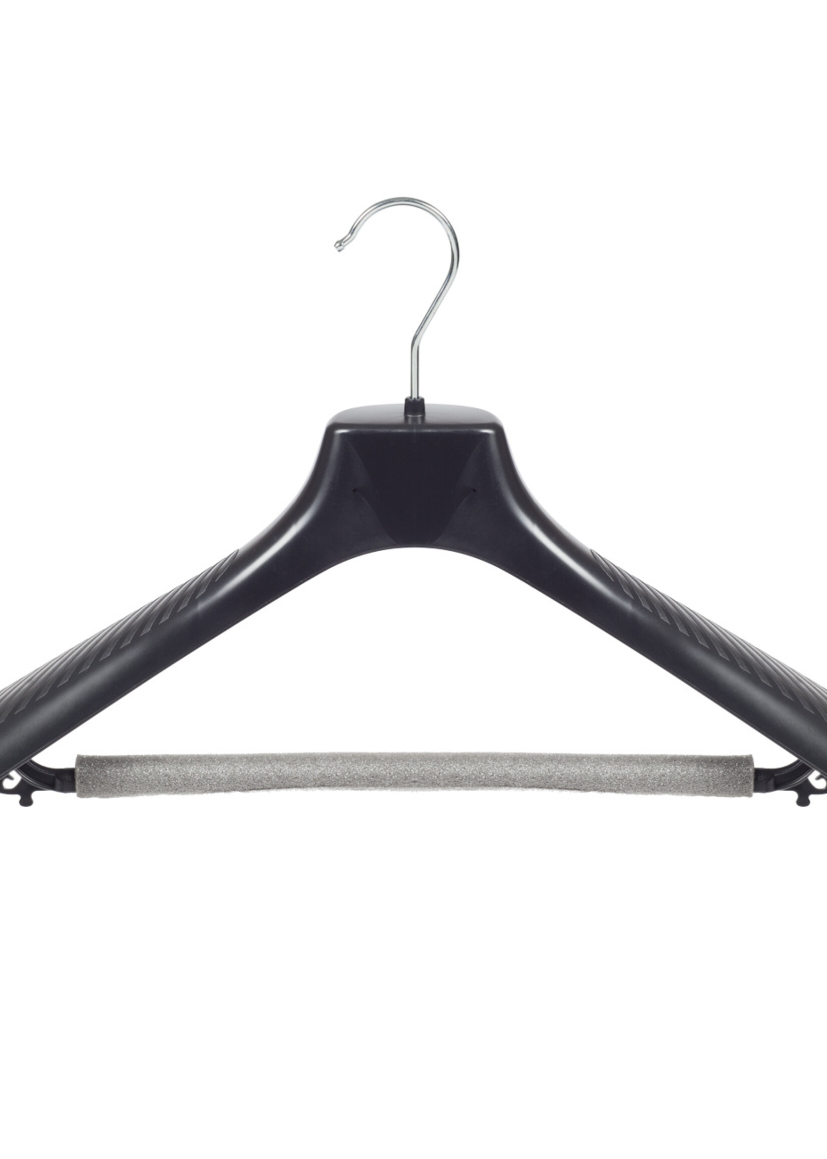 Mantelhanger - Kostuumhanger - Jassenhanger - Volwassenen - GP45 - 30 Stuks - Kunststof - Zwart - Gebogen Model - Schouderverbreding 7 cm - Broeklat met Schuim - 45 cm - Kledinghanger - Kleerhanger - GP-Serie