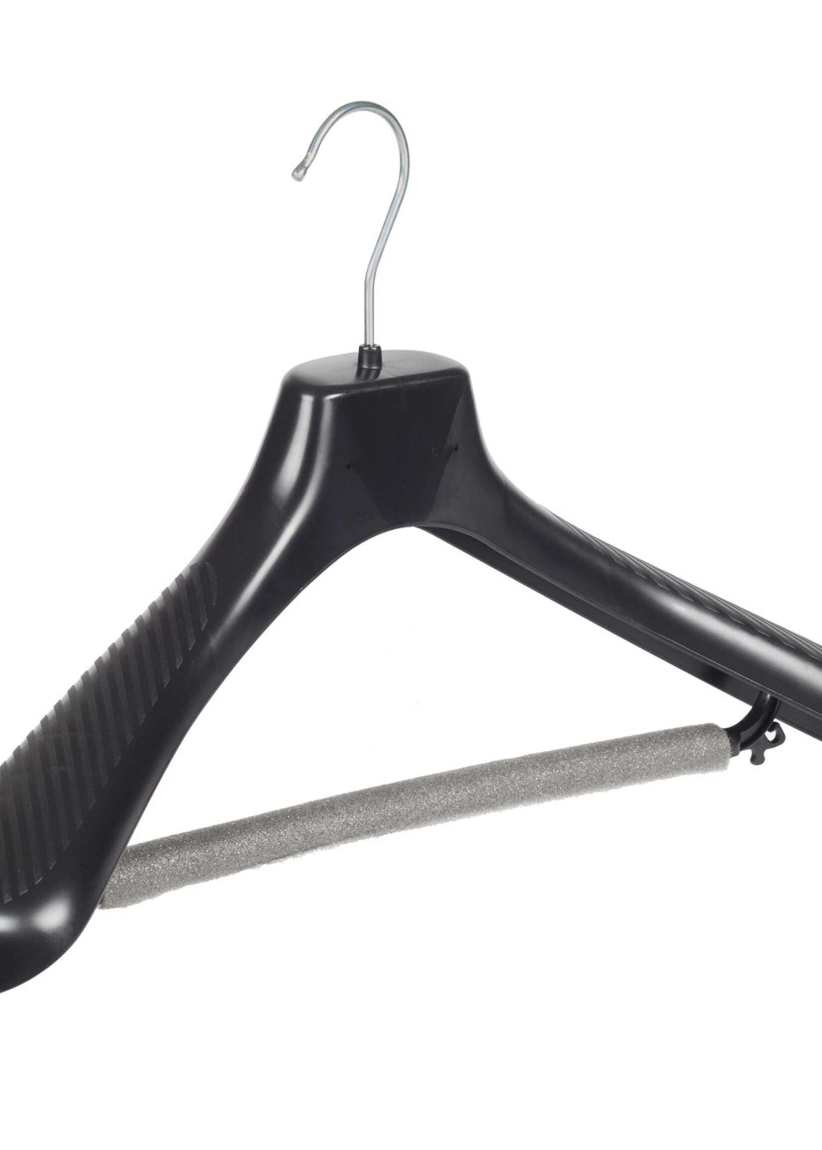 Mantelhanger - Kostuumhanger - Jassenhanger - Volwassenen - GP45 - 40 Stuks - Kunststof - Zwart - Gebogen Model - Schouderverbreding 7 cm - Broeklat met Schuim - 45 cm - Kledinghanger - Kleerhanger - GP-Serie