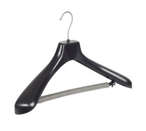 Mantelhanger - Kostuumhanger - Jassenhanger - Volwassenen - GP45 - 50 Stuks - Kunststof - Zwart - Gebogen Model - Schouderverbreding 7 cm - Broeklat met Schuim - 45 cm - Kledinghanger - Kleerhanger - GP-Serie