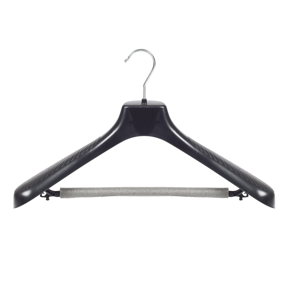 Mantelhanger - Kostuumhanger - Jassenhanger - Volwassenen - GP45 - 50 Stuks - Kunststof - Zwart - Gebogen Model - Schouderverbreding 7 cm - Broeklat met Schuim - 45 cm - Kledinghanger - Kleerhanger - GP-Serie