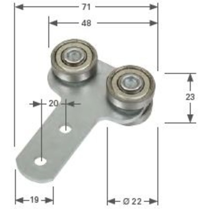 DUBBELE RUNNER MET 2 BOORGATEN- STAAL, RAIL NR. 100