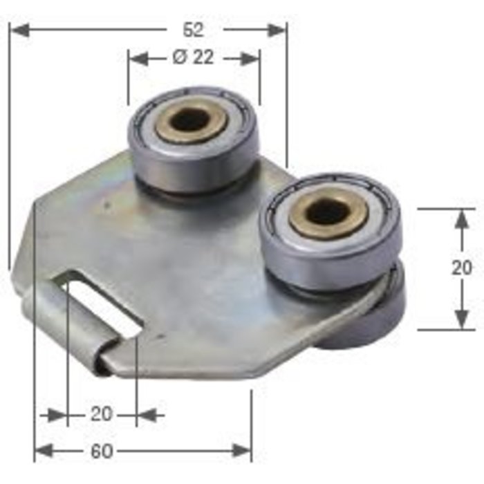 DUBBELE RUNNER VOOR 20 MM BAND- STAAL, RAIL NR. 100