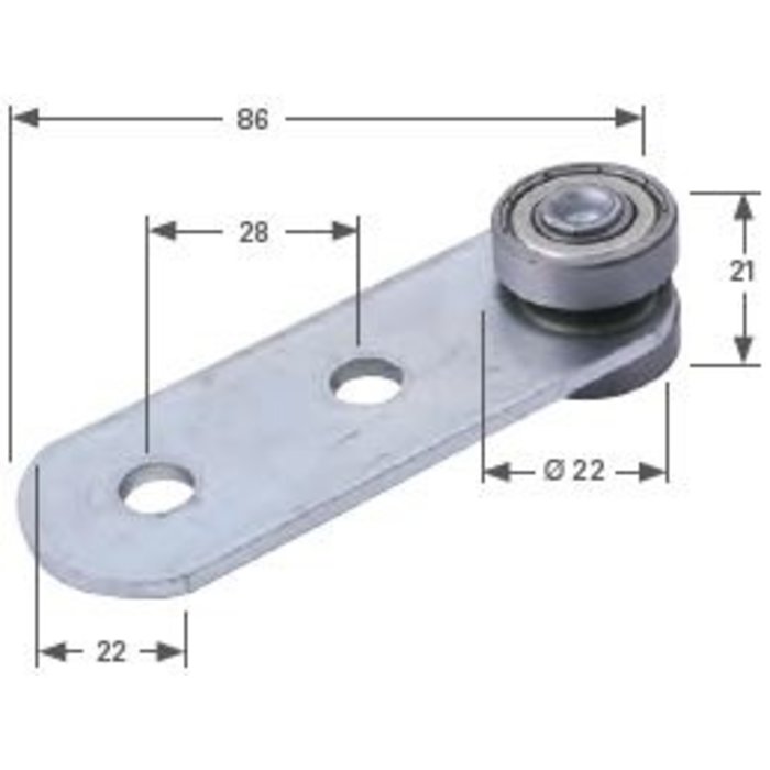 ENKELE RUNNER MET 2 BOORGATEN EN LAGER- STAAL, RAIL NR. 100