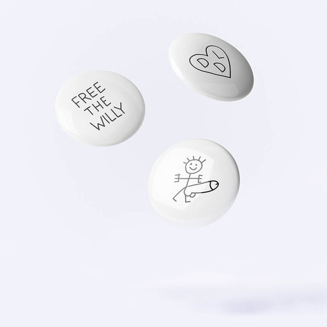 Dicks Don't Lie Buttons Free the Willy - 3 stuks