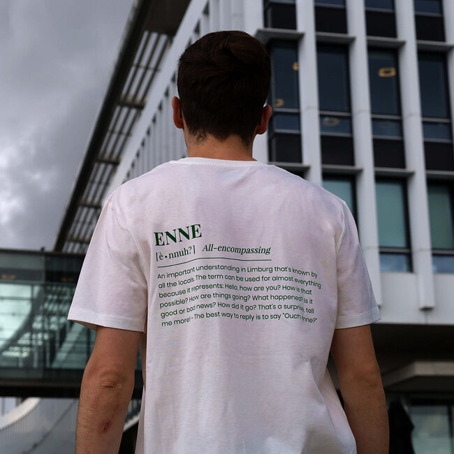 Pierre Maastricht T-shirt 'Enne? Ouch enne!' wit