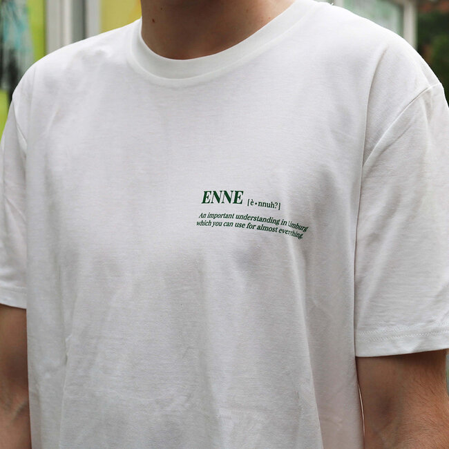 Pierre Maastricht T-shirt 'Enne? Ouch enne!' wit