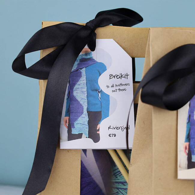 Strikks Breikit riviersjaal petrol-tangerine