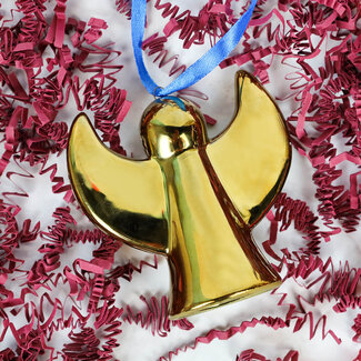 Heinen Delfts blauw Kerst Engel - goud