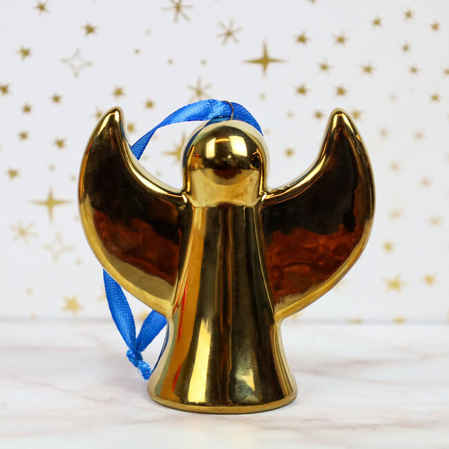 Heinen Delfts blauw Kerst Engel - goud