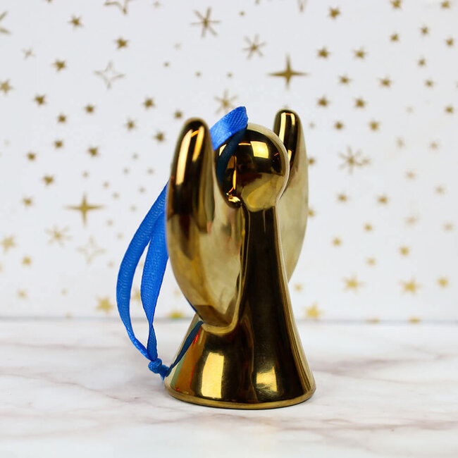 Heinen Delfts blauw Kerst Engel - goud