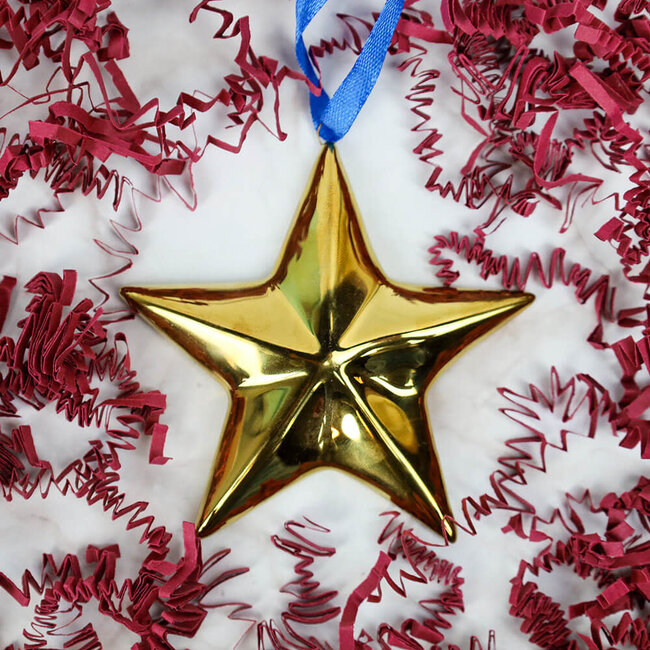 Heinen Delfts blauw Kerst Ster - goud