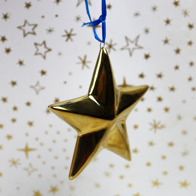 Heinen Delfts blauw Kerst Ster - goud