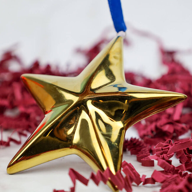 Heinen Delfts blauw Kerst Ster - goud