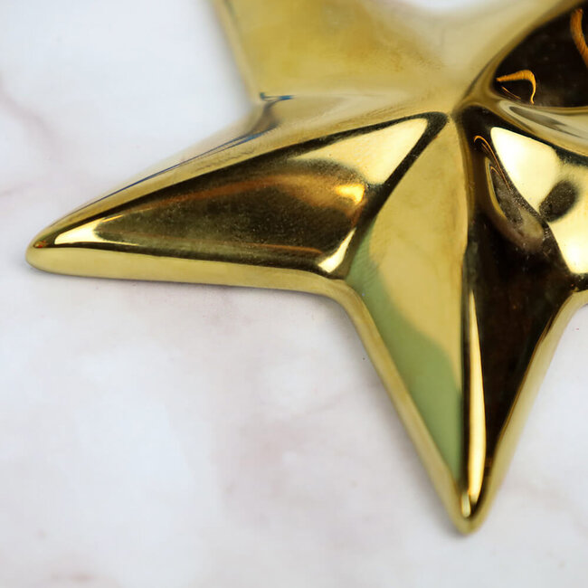 Heinen Delfts blauw Kerst Ster - goud