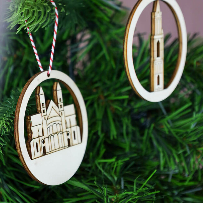 City Shapes Kerstballen set  Maastricht hout - 3 stuks