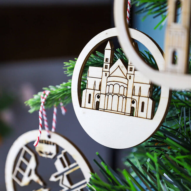 City Shapes Kerstballen set  Maastricht hout - 3 stuks