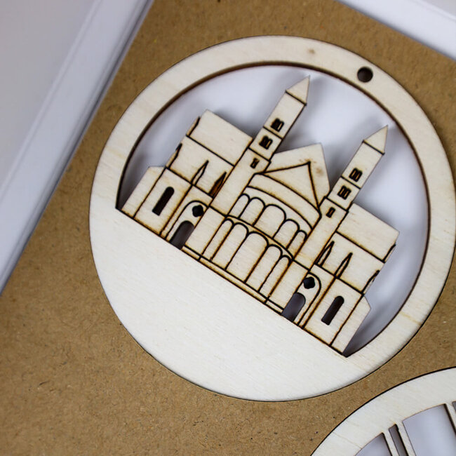 City Shapes Kerstballen set  Maastricht hout - 3 stuks